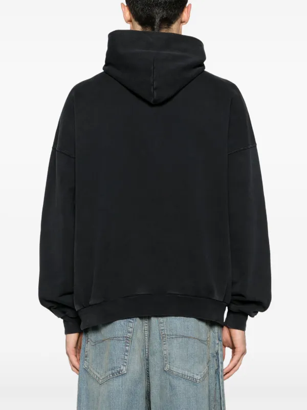 Balenciaga logo embroidered Cotton Hoodie Black FARFETCH AU