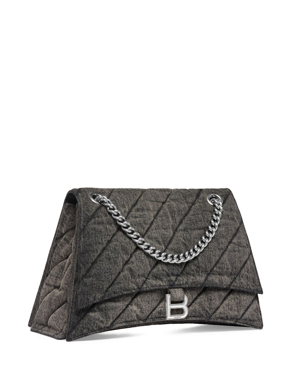 Shop Balenciaga Medium Crush Denim Shoulder Bag In Grey