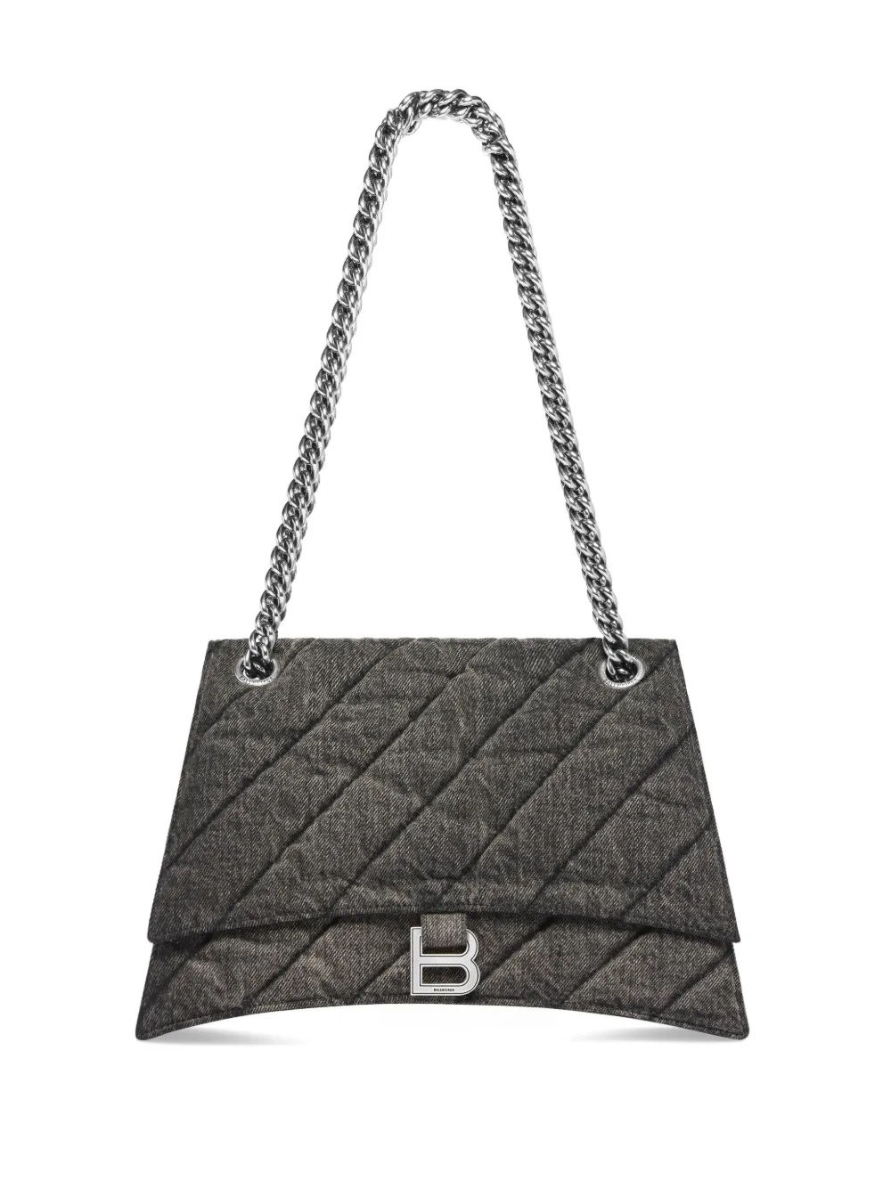 Shop Balenciaga Medium Crush Denim Shoulder Bag In Grey