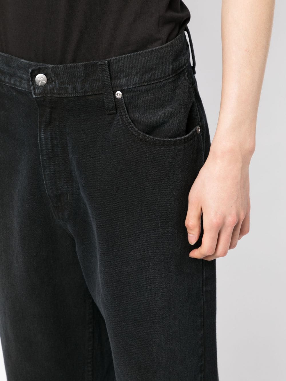 Shop Foo And Foo Logo-patch Cotton Wide-leg Jeans In Black