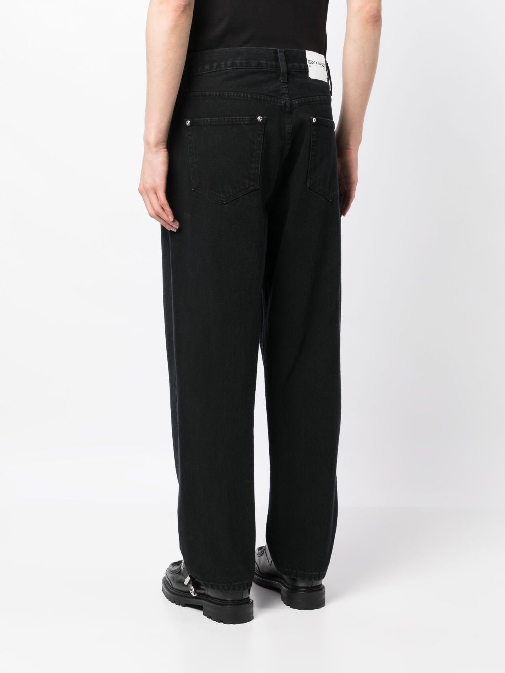 Shop Foo And Foo Logo-patch Cotton Wide-leg Jeans In Black