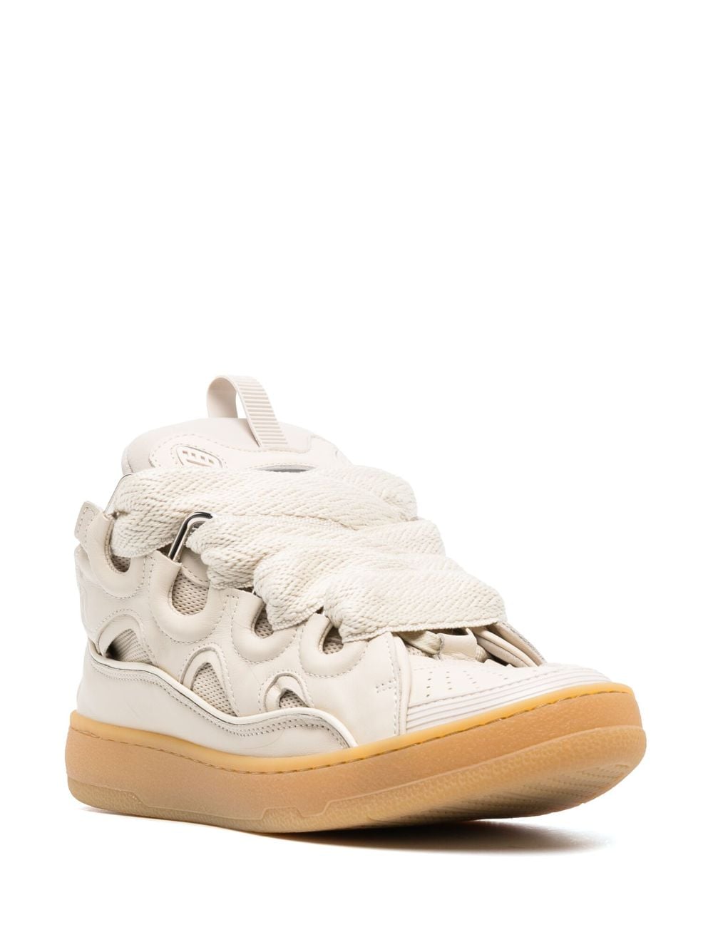 Shop Lanvin Curb Leather Sneakers In Neutrals