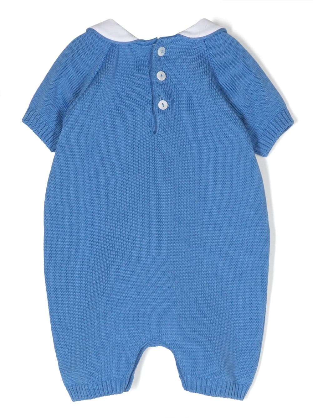 Shop Little Bear Rounded-collar Knitted Cotton Romper In Blue