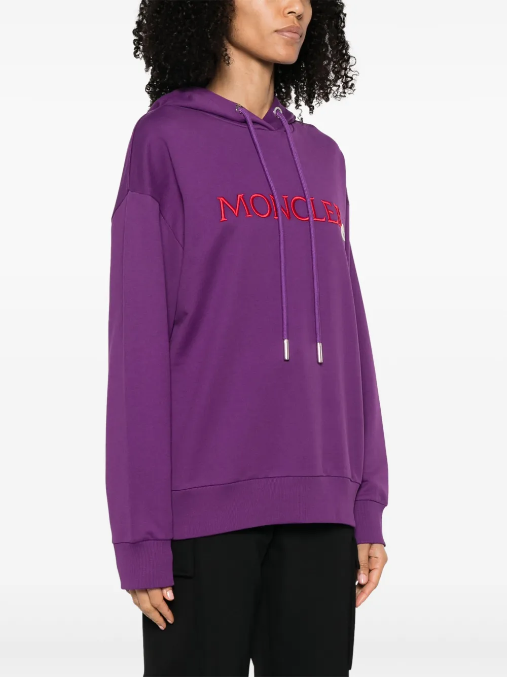 Shop Moncler Logo-embroidered Cotton Hoodie In Purple