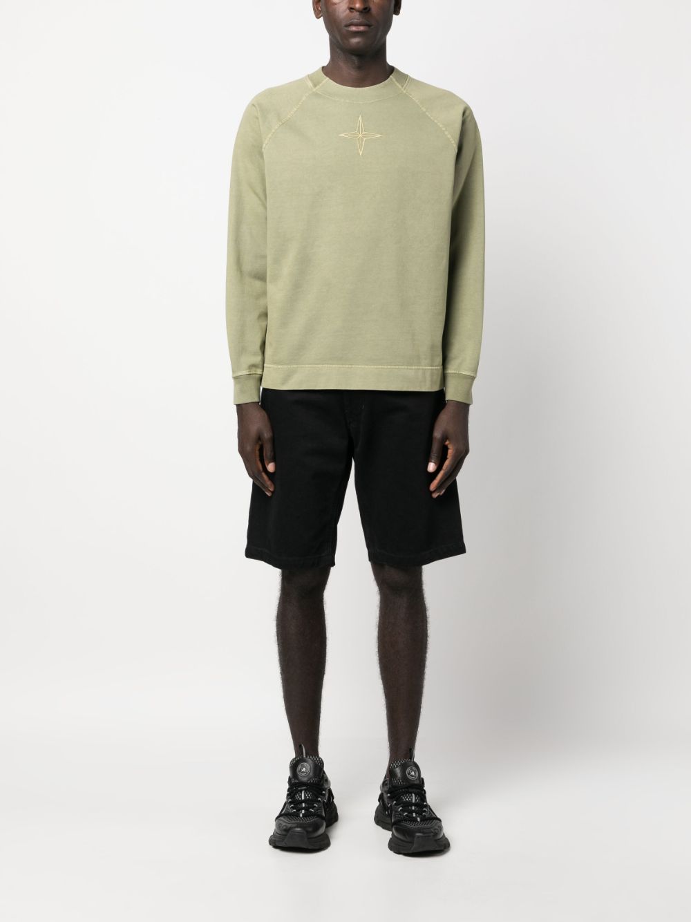 Stone Island embroidered-logo cotton sweatshirt - Groen