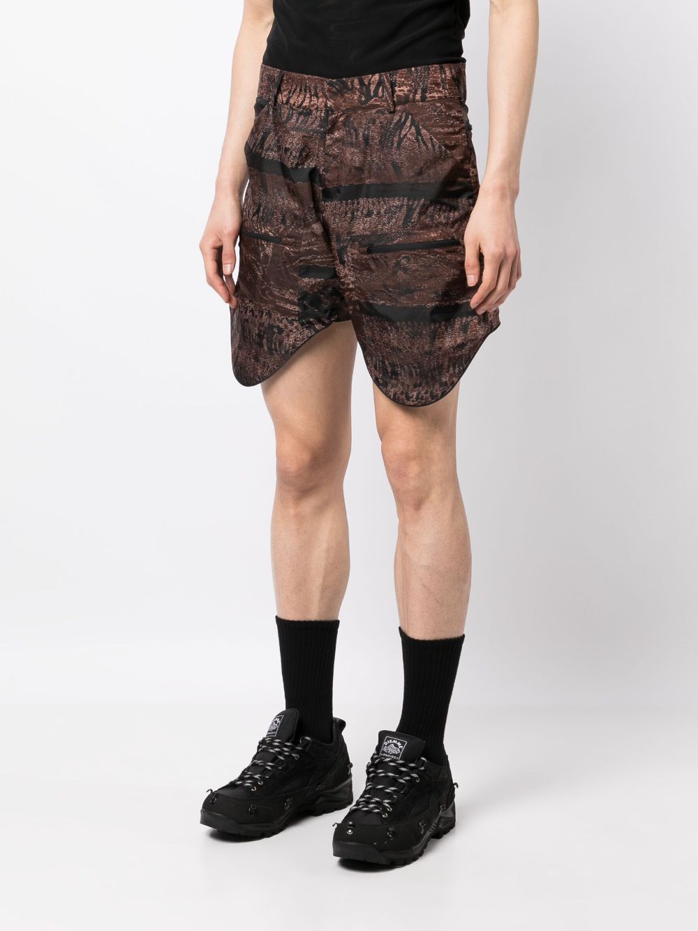 Shop Olly Shinder Graphic-print Asymmetric Shorts In Brown