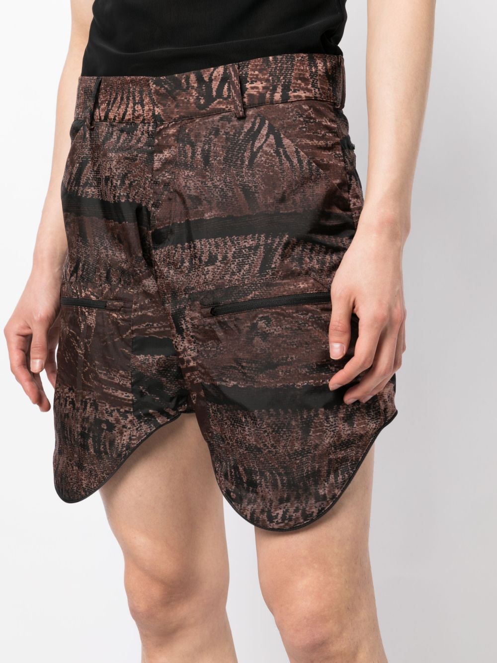 Shop Olly Shinder Graphic-print Asymmetric Shorts In Brown