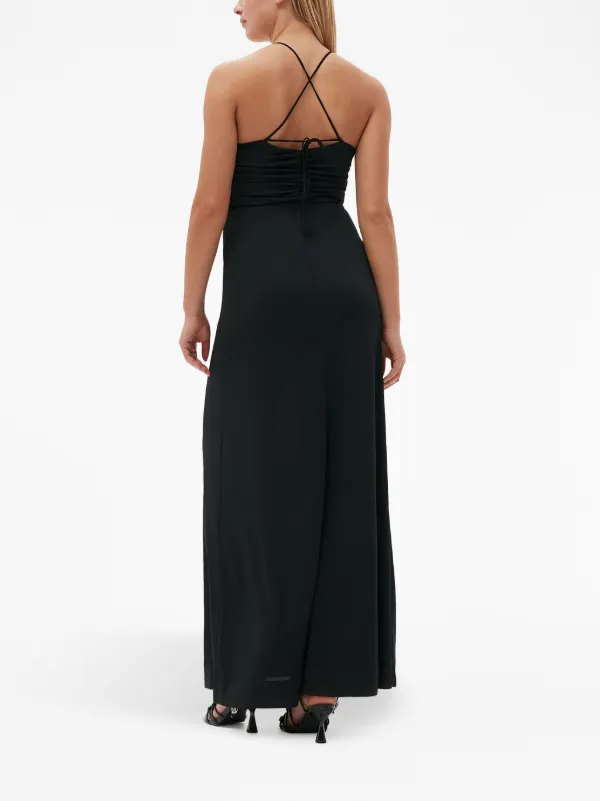 GANNI crossover-strap Gathered Maxi Dress | Black | FARFETCH