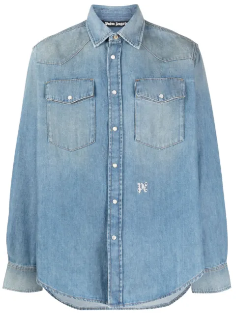 Palm Angels monogram-embroidered denim shirt