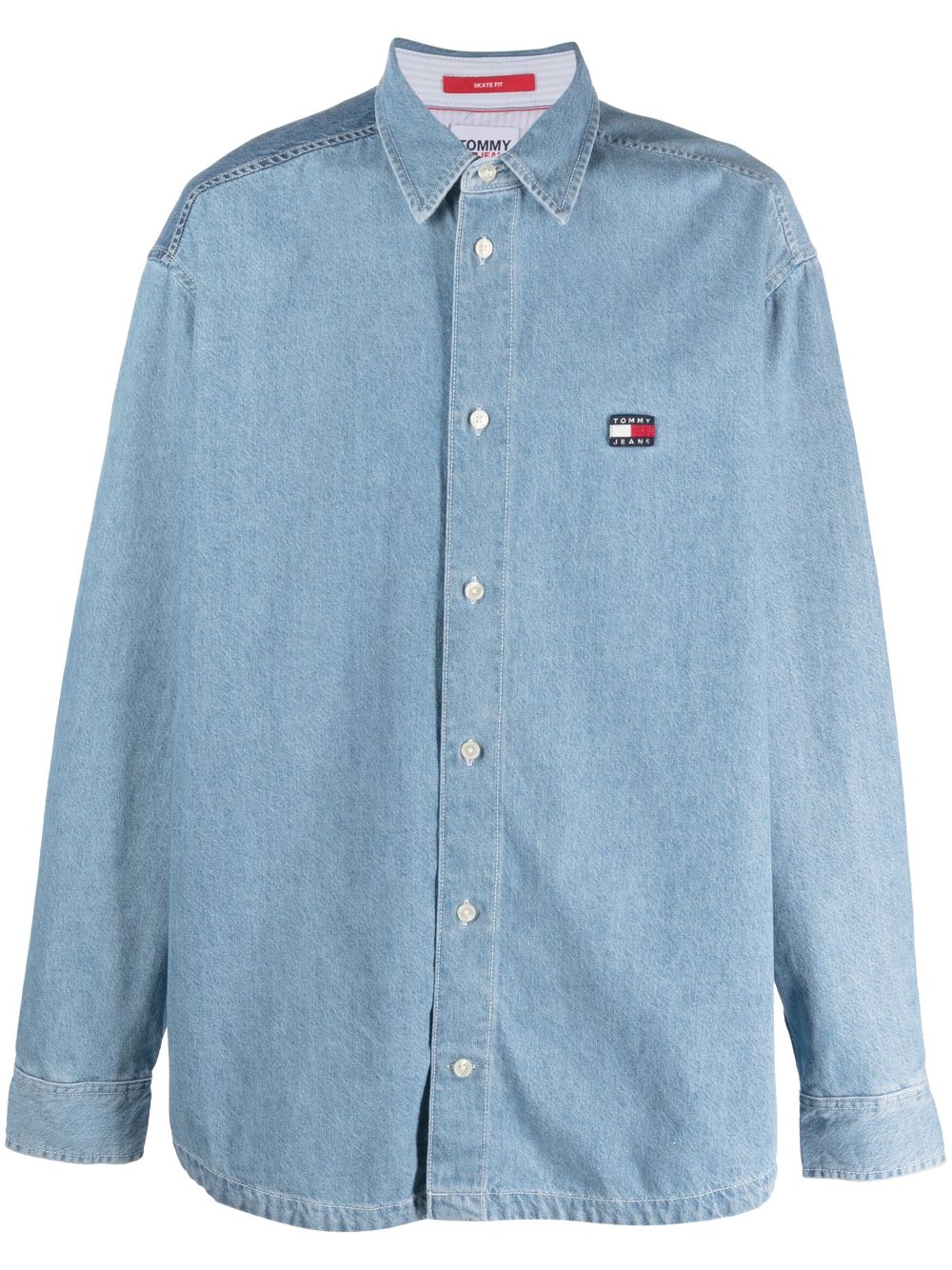 Shop Tommy Jeans Oversized Two-tone Denim Shirt In Blue