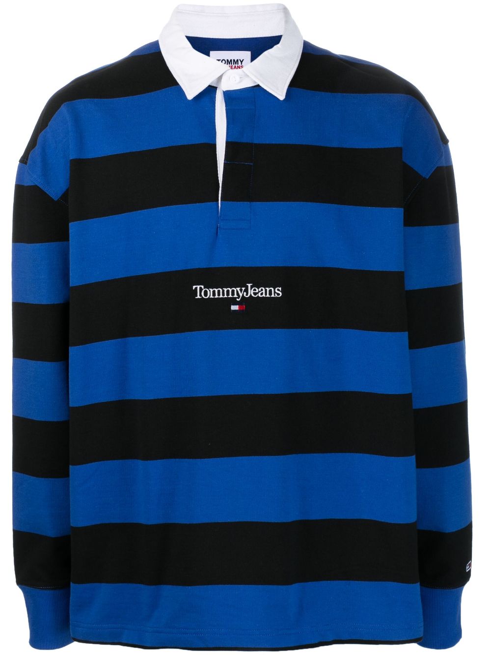 Tommy Jeans Long-sleeve Striped Polo Shirt In Black