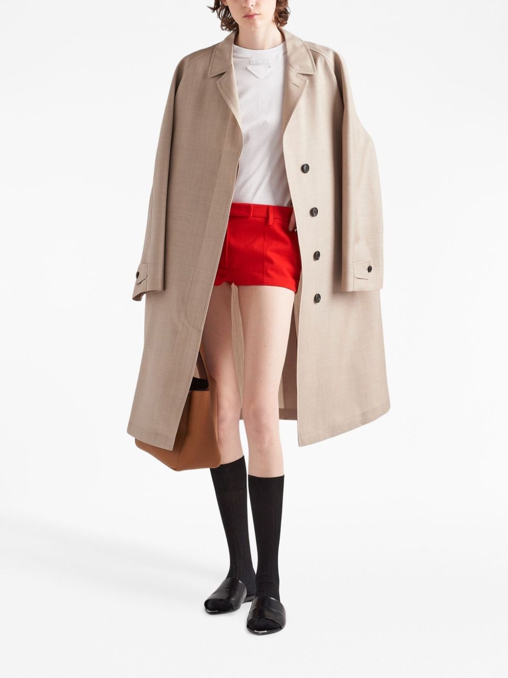 Shop Prada Single-breasted Wool Coat In Neutrals