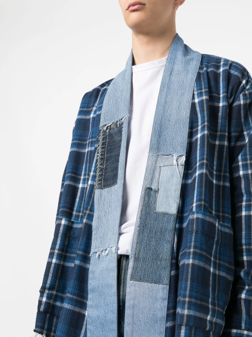 Shop Greg Lauren Patchwork-design Cotton Jacket In Blue