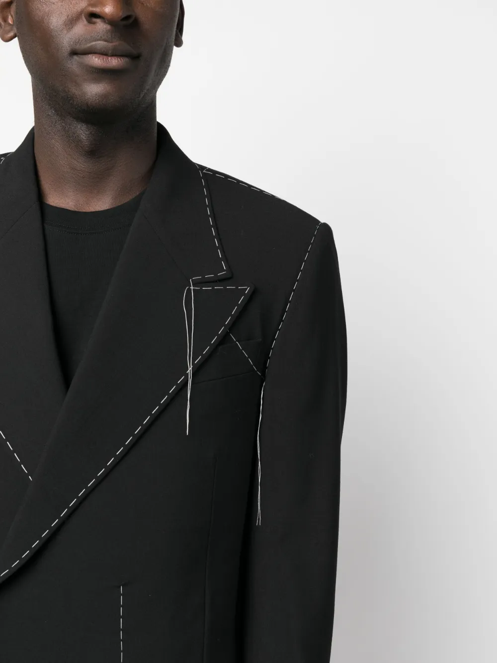 Shop Off-white Stitch Tailored Double-breasted Blazer In Black