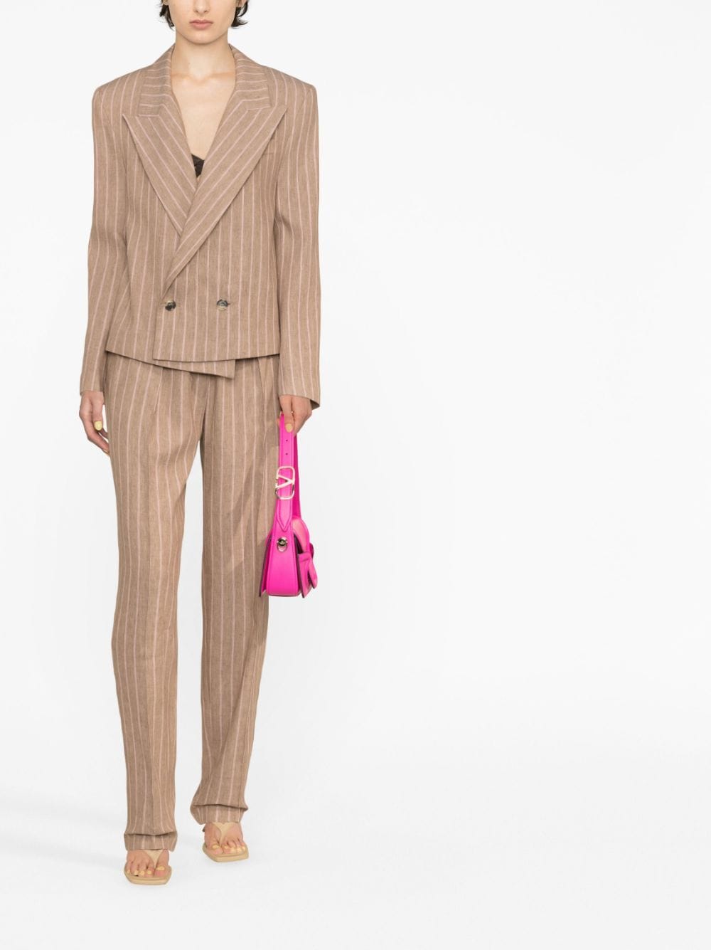 Shop The Mannei Misos Pinstripe Double-breasted Blazer In Brown