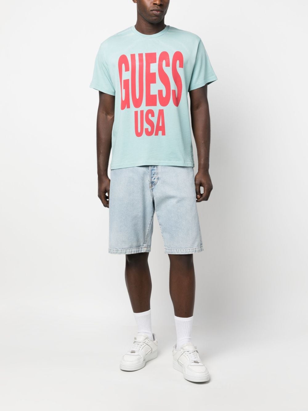GUESS USA logo-print cotton T-shirt - Blauw