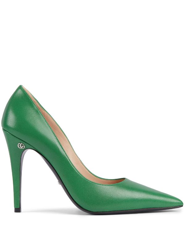 Green leather cheap pumps