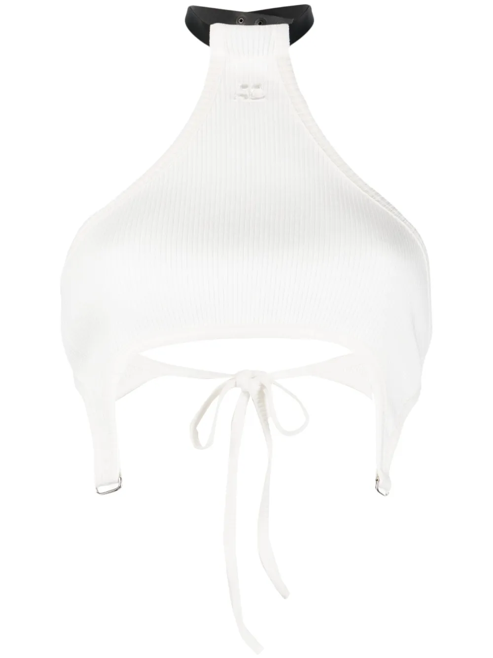 Courrèges Halterneck Ribbed Crop Top In White