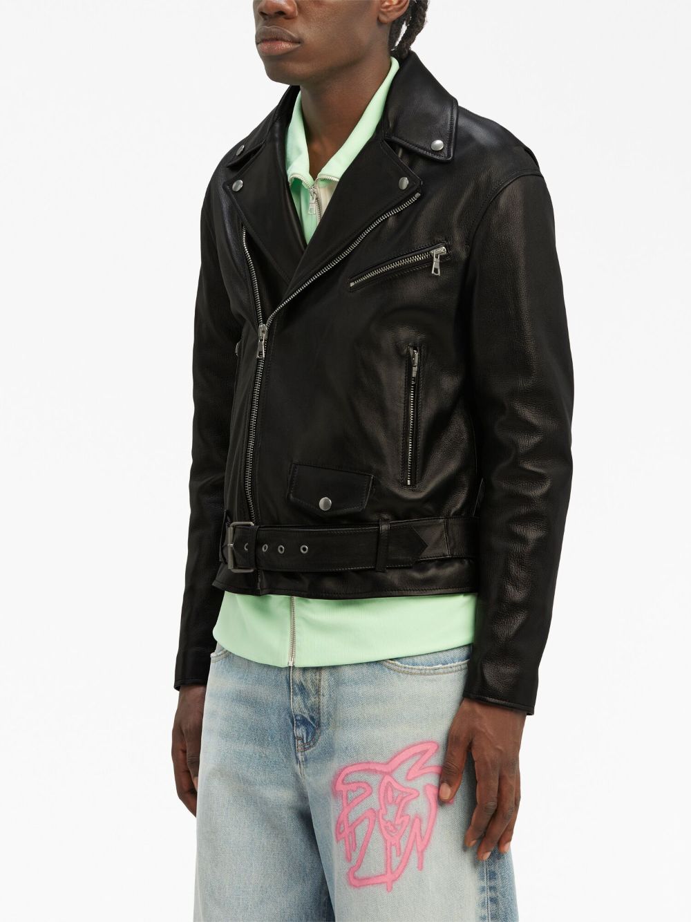 Shop Palm Angels Logo-print Biker Leather Jacket In Black