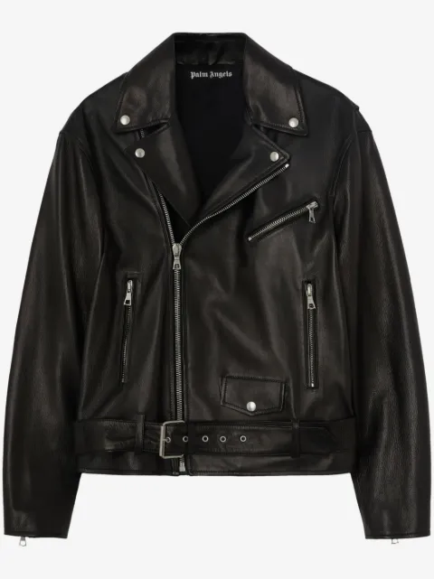 Palm Angels logo-print biker leather jacket