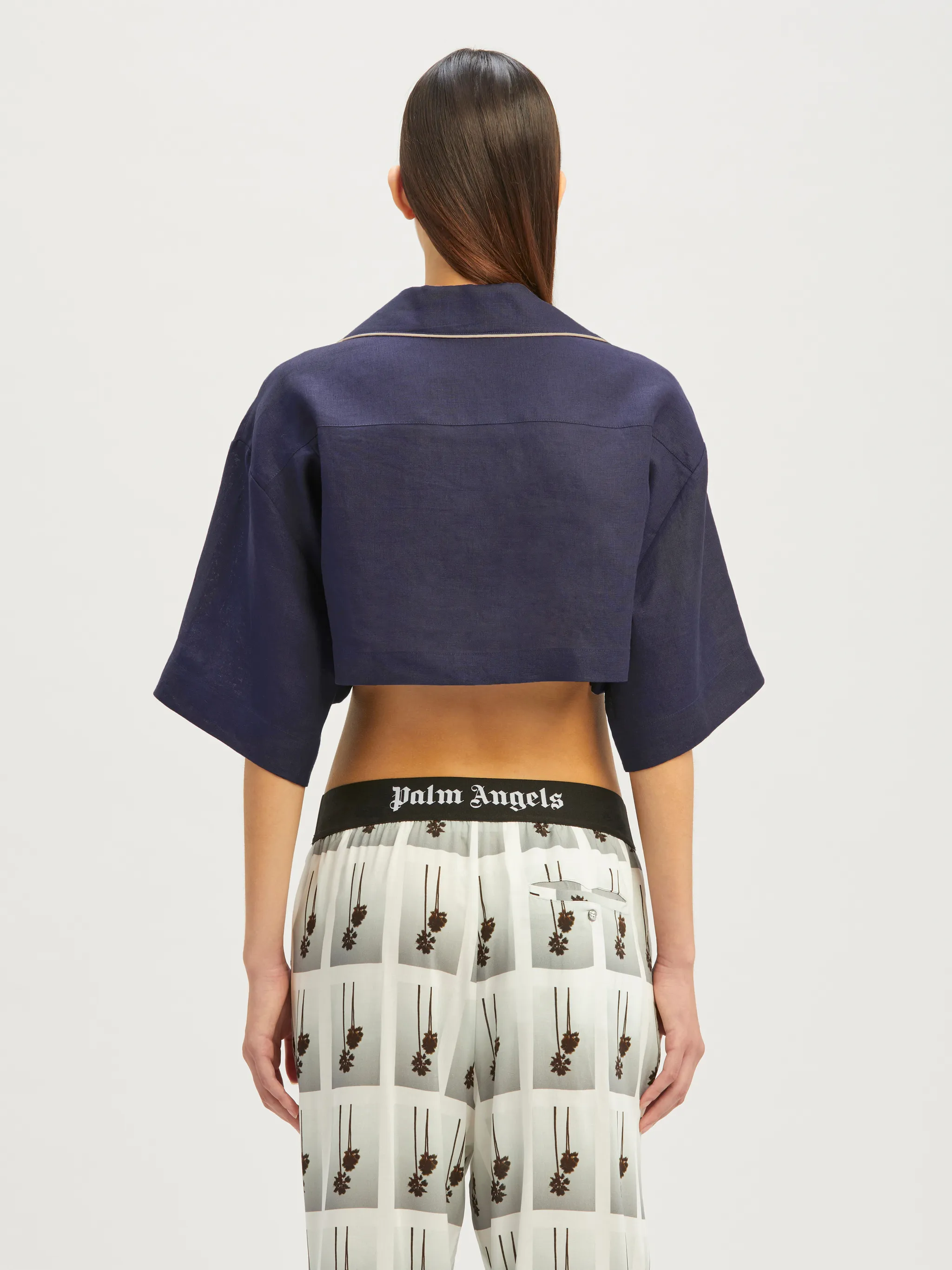 Cropped Linen Bowling Shirt Palm Angels® Official