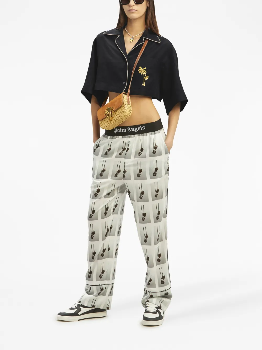 Palm Angels Linnen bowlingshirt - Zwart