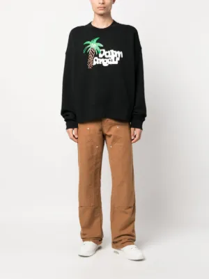 【定番】Palm Angels クロスロード ベア クルー スウェット PALMS CURVED LOGO REG. CREW in BLACK BUTTER | Palm Angels®