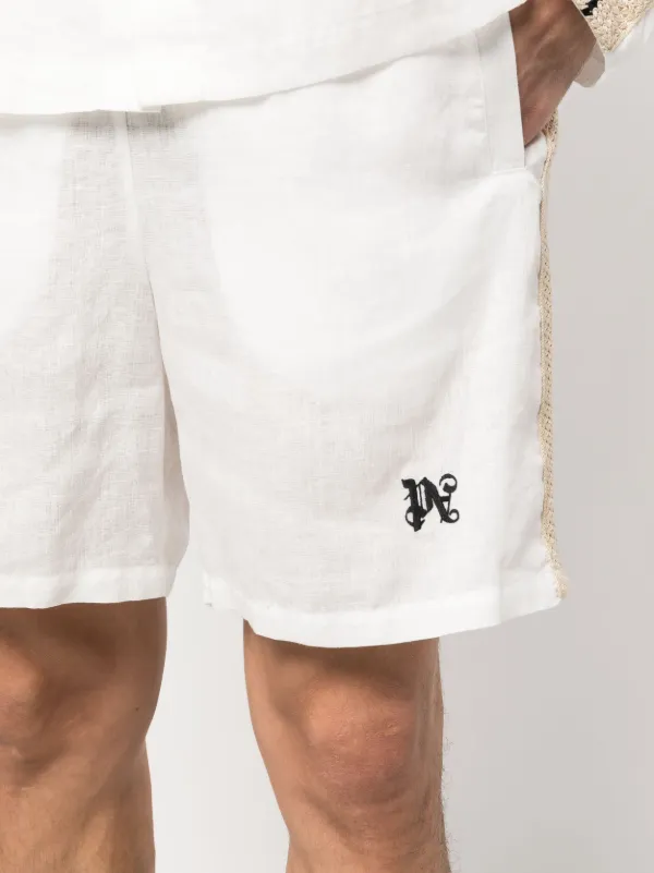 【関税&送料込】Palm Angels Printed Linen Blend Shorts Palm Angels PA Monogram-print Linen Track Shorts | White