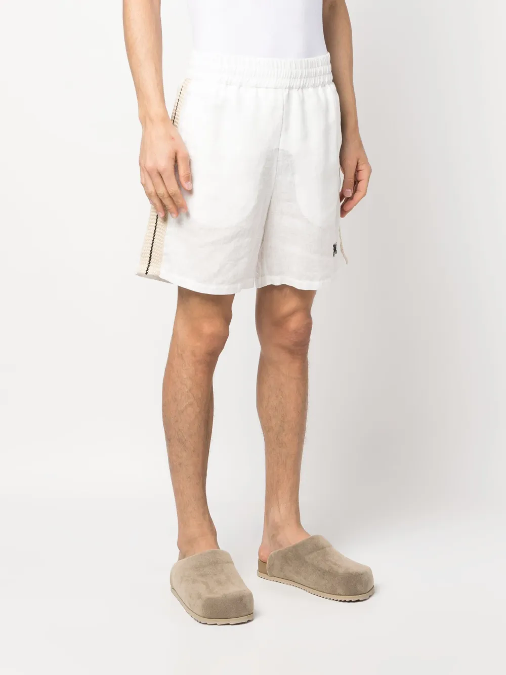 Shop Palm Angels Pa Monogram-print Linen Track Shorts In White