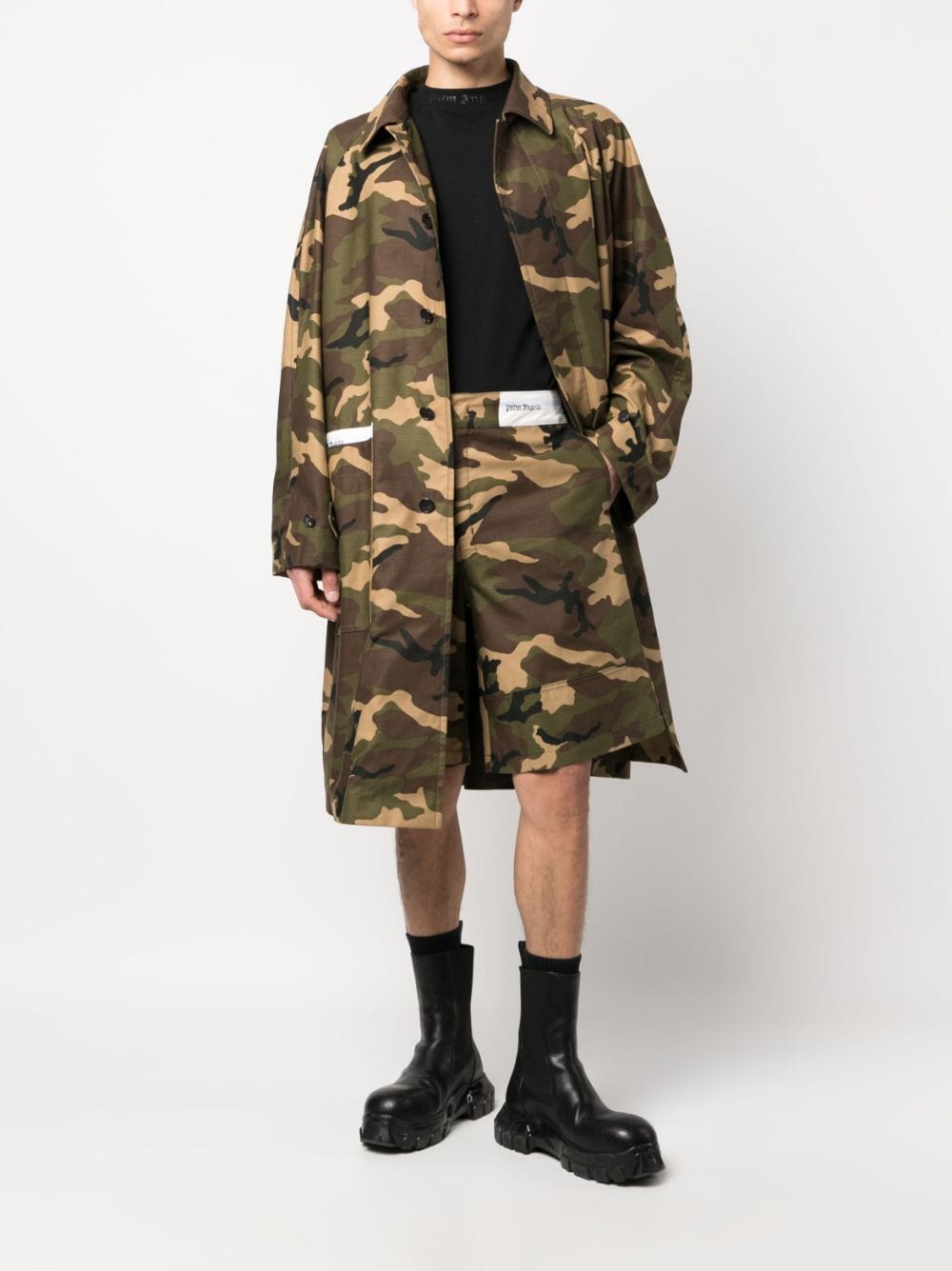 Shop Palm Angels Sartorial-waistband Camouflage-print Shorts In Green