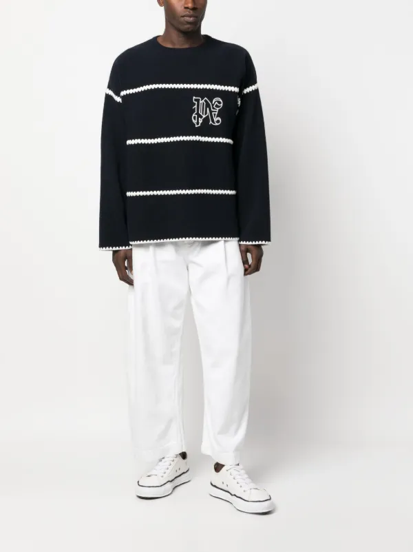 Palm Angels embroidered-monogram Striped Jumper | Blue