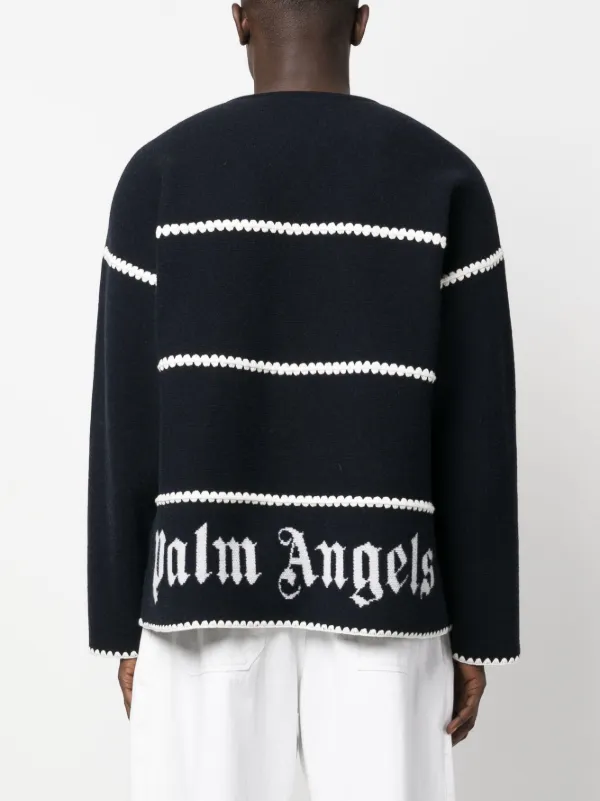 Palm Angels embroidered-monogram Striped Jumper | Blue | FARFETCH