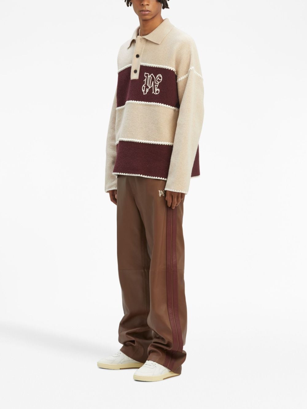 Shop Palm Angels Pa Monogram Leather Track Pants In Brown