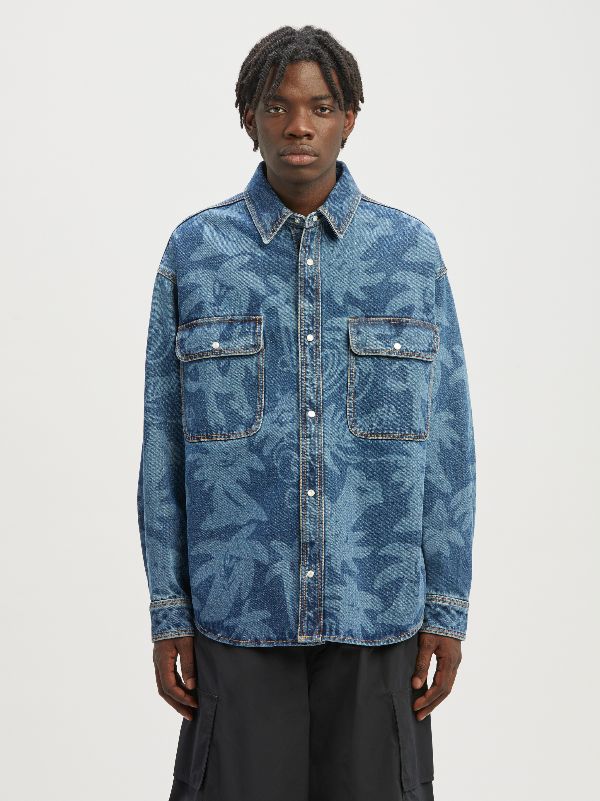 Palmity Allover Laser Denim Shirt in blue - Palm Angels® Official