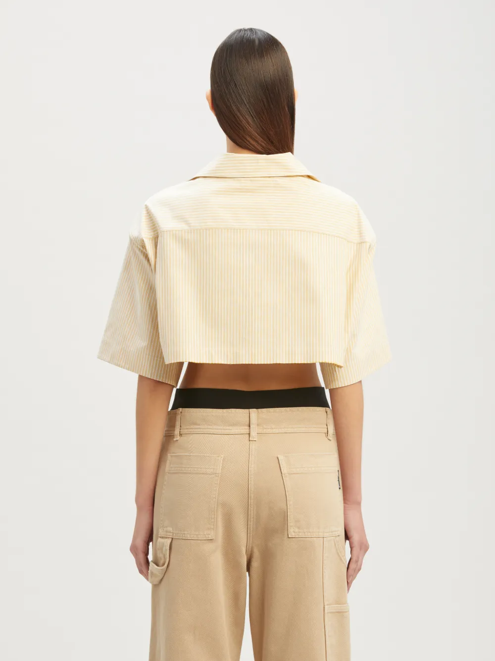 Cropped Bowling Shirt in neutrals Palm Angels® Official