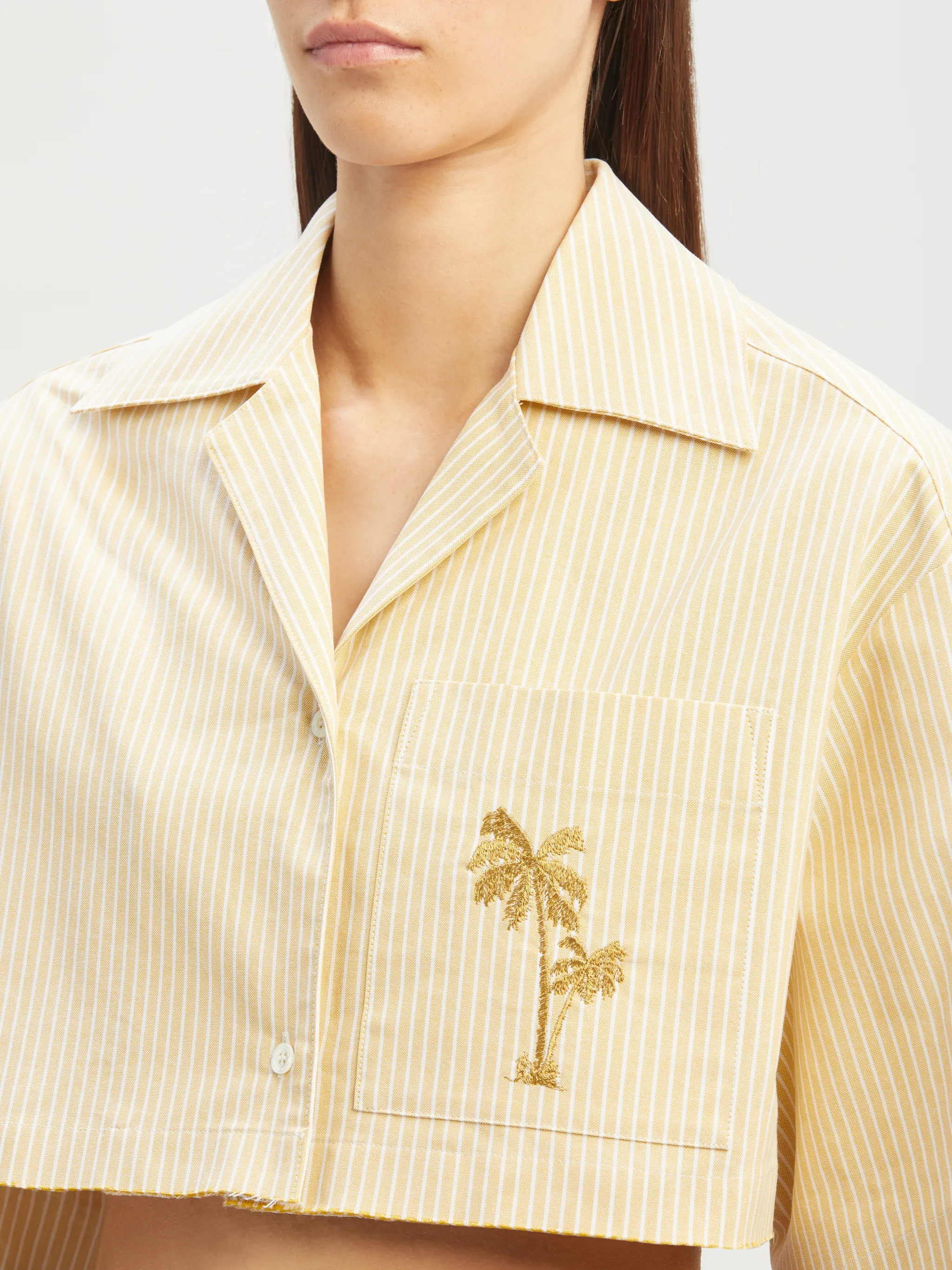Cropped Bowling Shirt in neutrals Palm Angels® Official