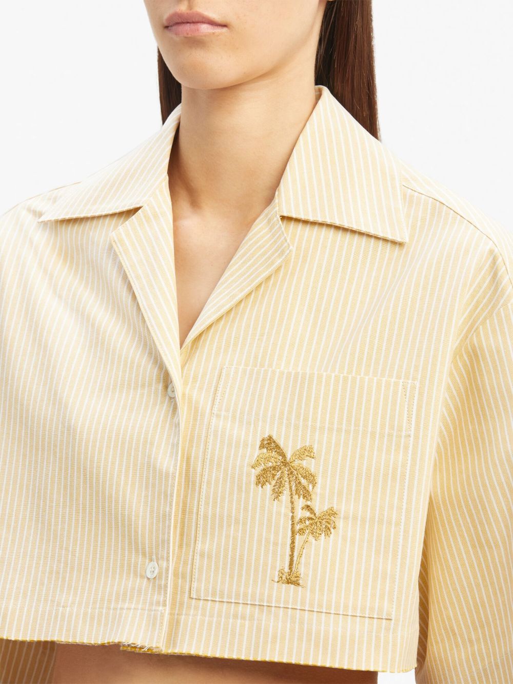 Shop Palm Angels Embroidered Striped Cropped Cotton Shirt In Neutrals
