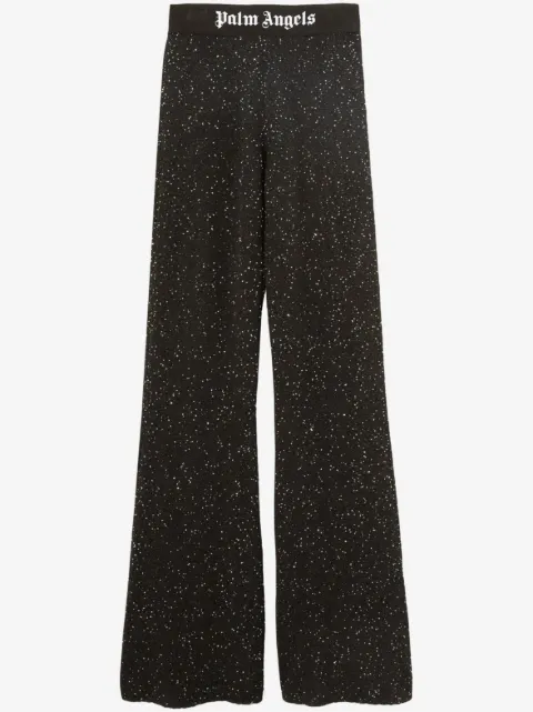 Palm Angels logo-print knitted flared trousers