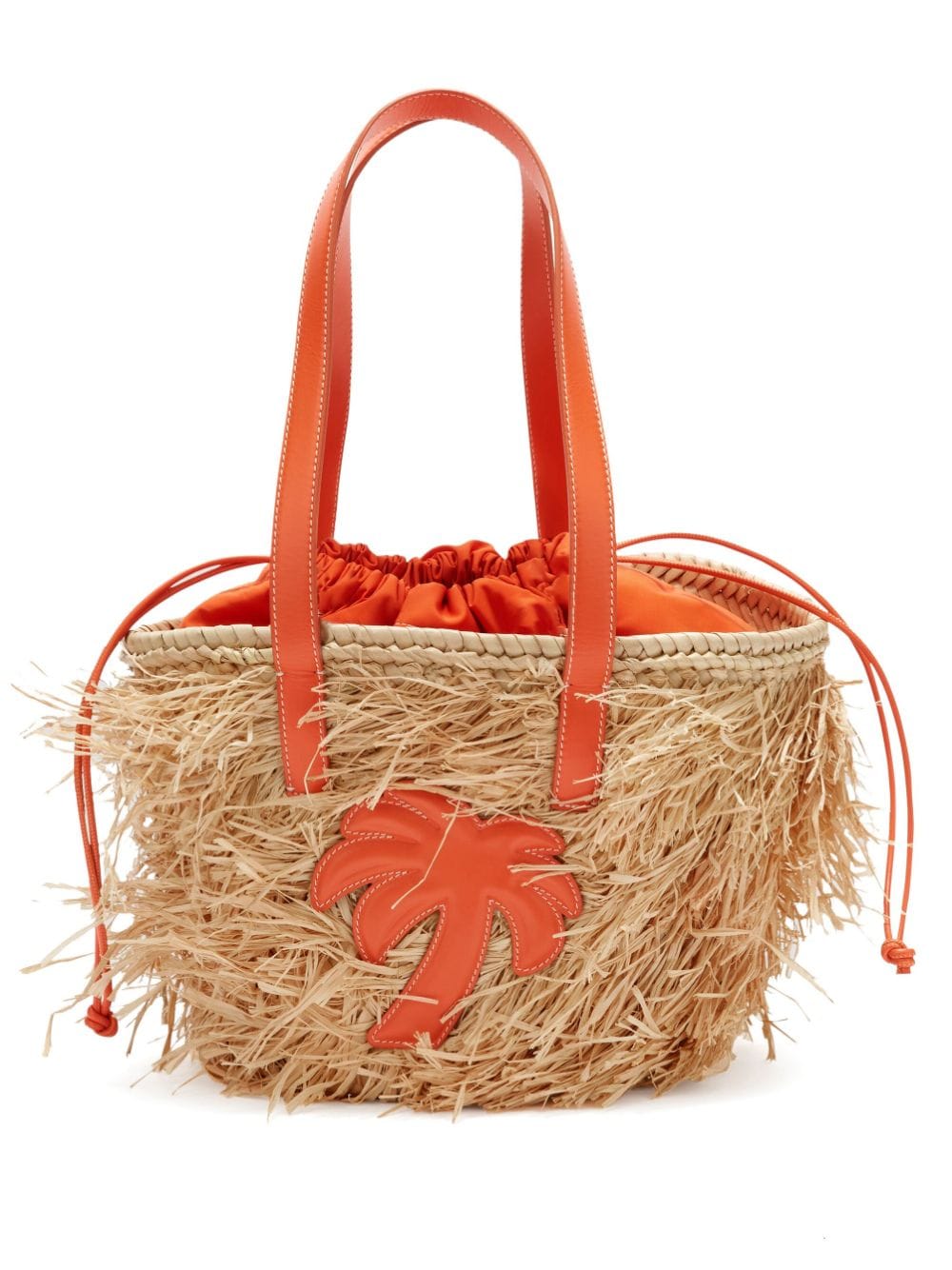 Shop Palm Angels Palm Tree-appliqué Raffia Basket Bag In Neutrals