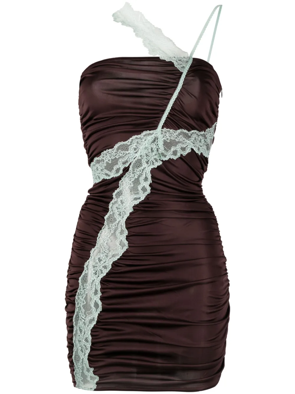 Vaillant Studio Lace-trim Ruched Mini Dress In Brown