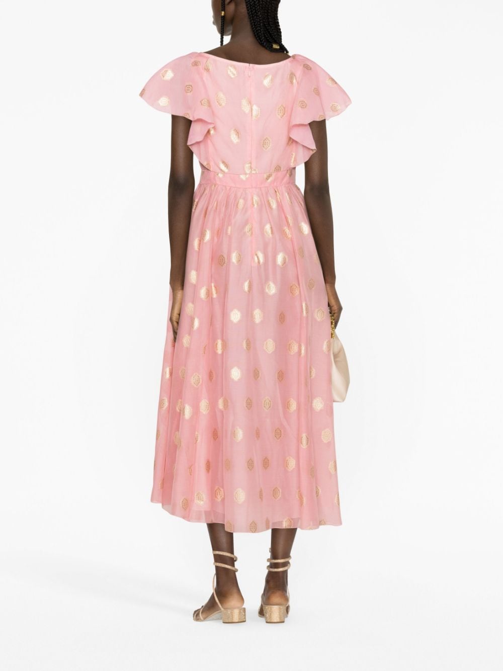 Shop Giambattista Valli Printed Flutter-sleeve Midi Dress In Pink