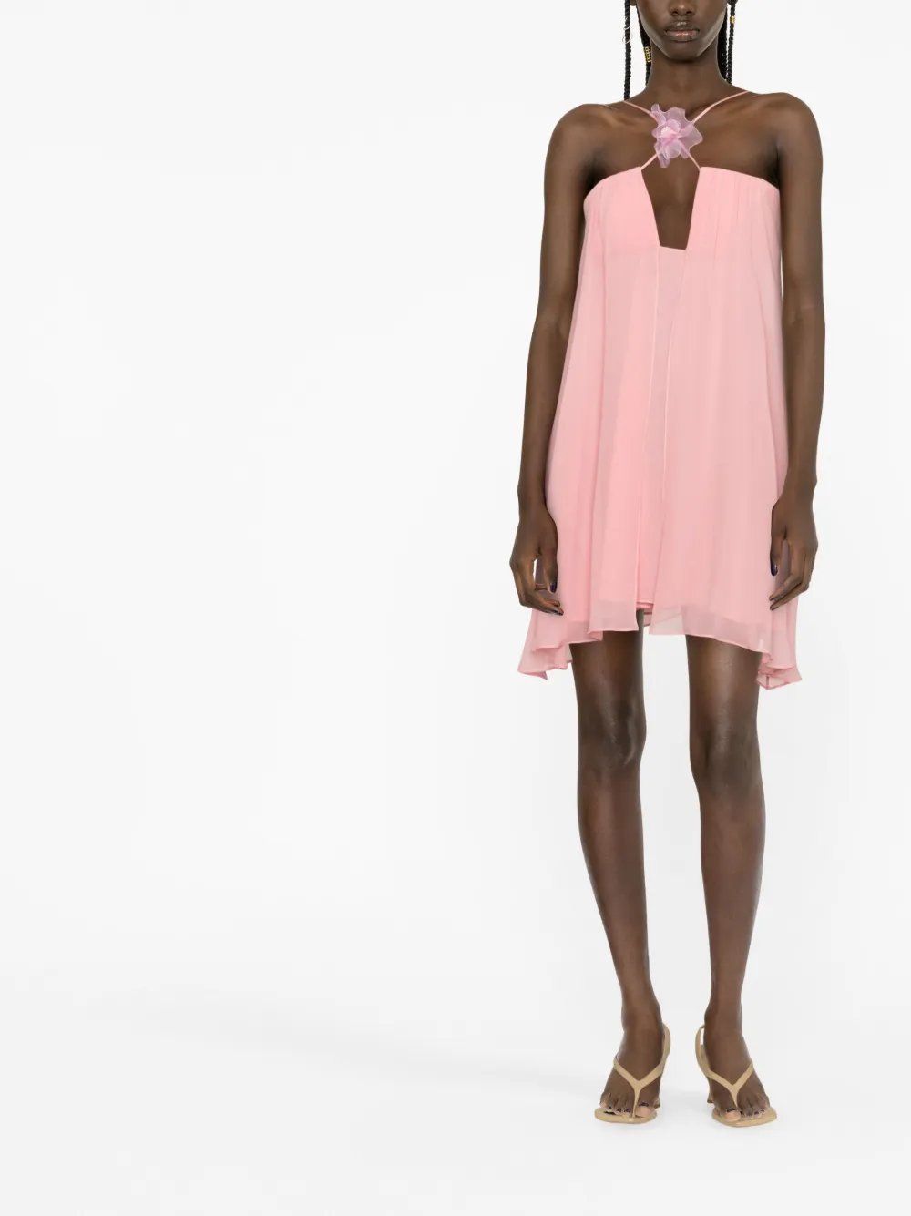 Nensi Dojaka tulle-detail draped silk minidress - Roze