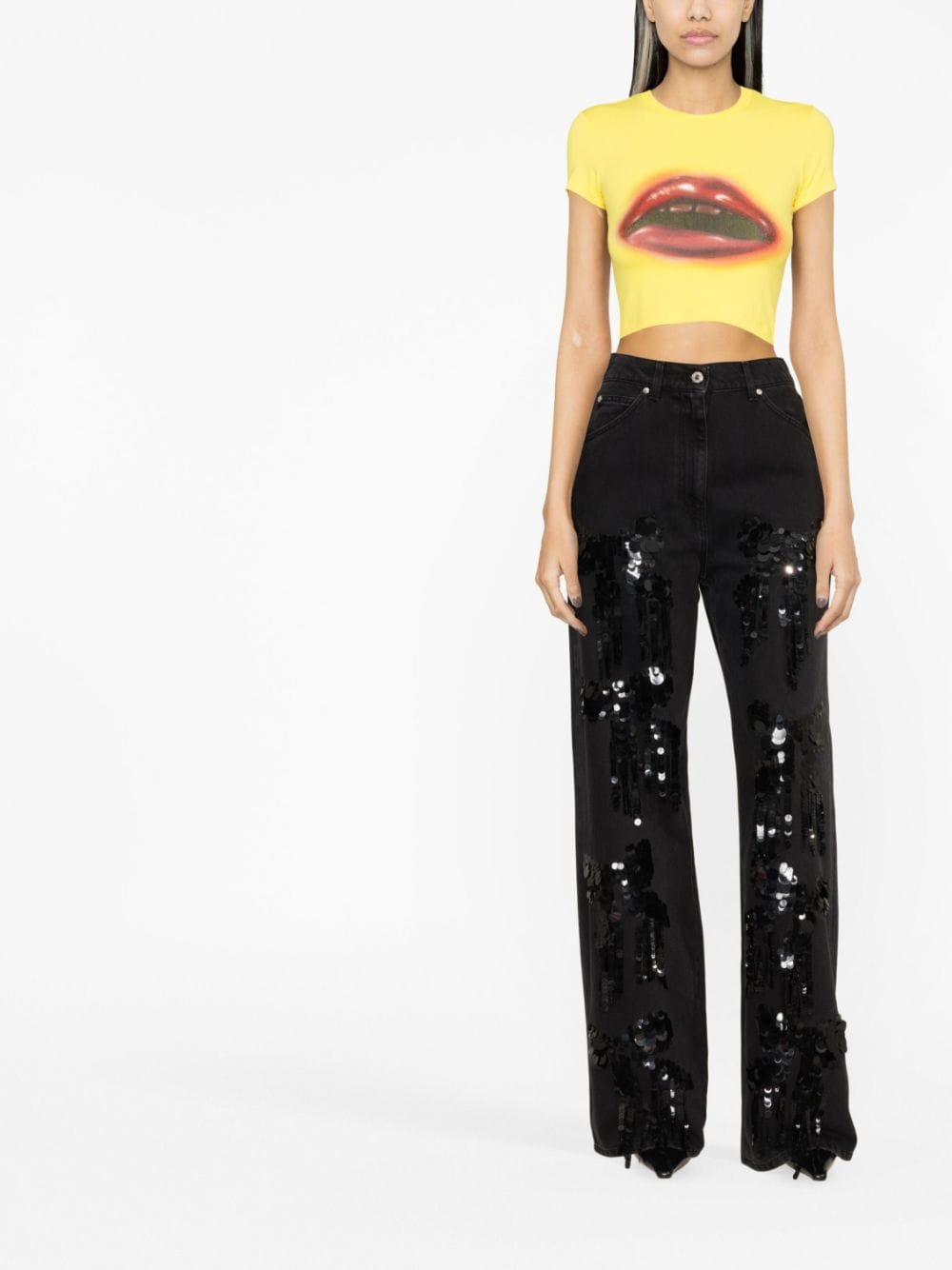 MSGM sequin-embellished wide-leg jeans - Zwart