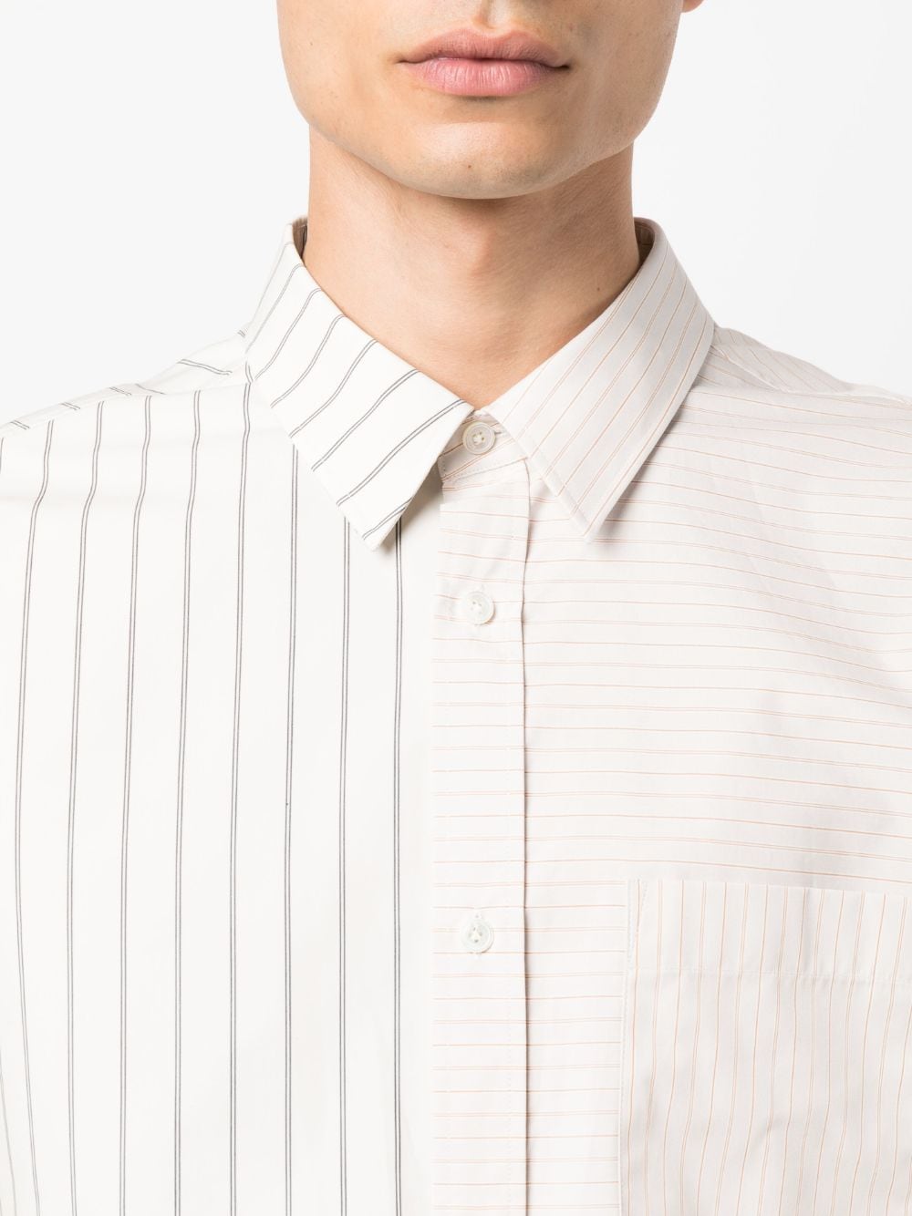 Shop Lanvin Mix-stripe Asymmetric Shirt In Nude