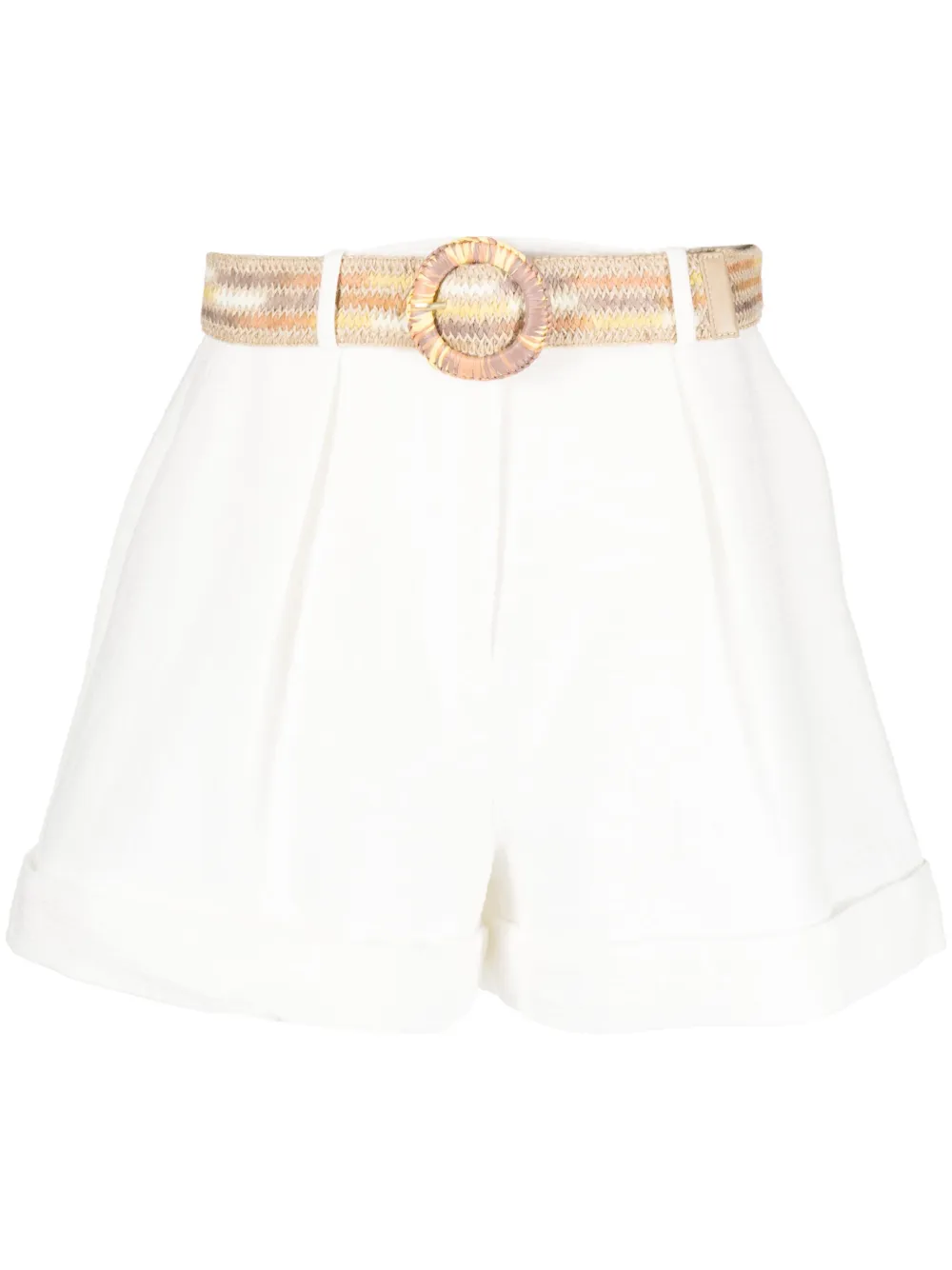 Shop Zimmermann Belted Pleated Cotton Shorts In White