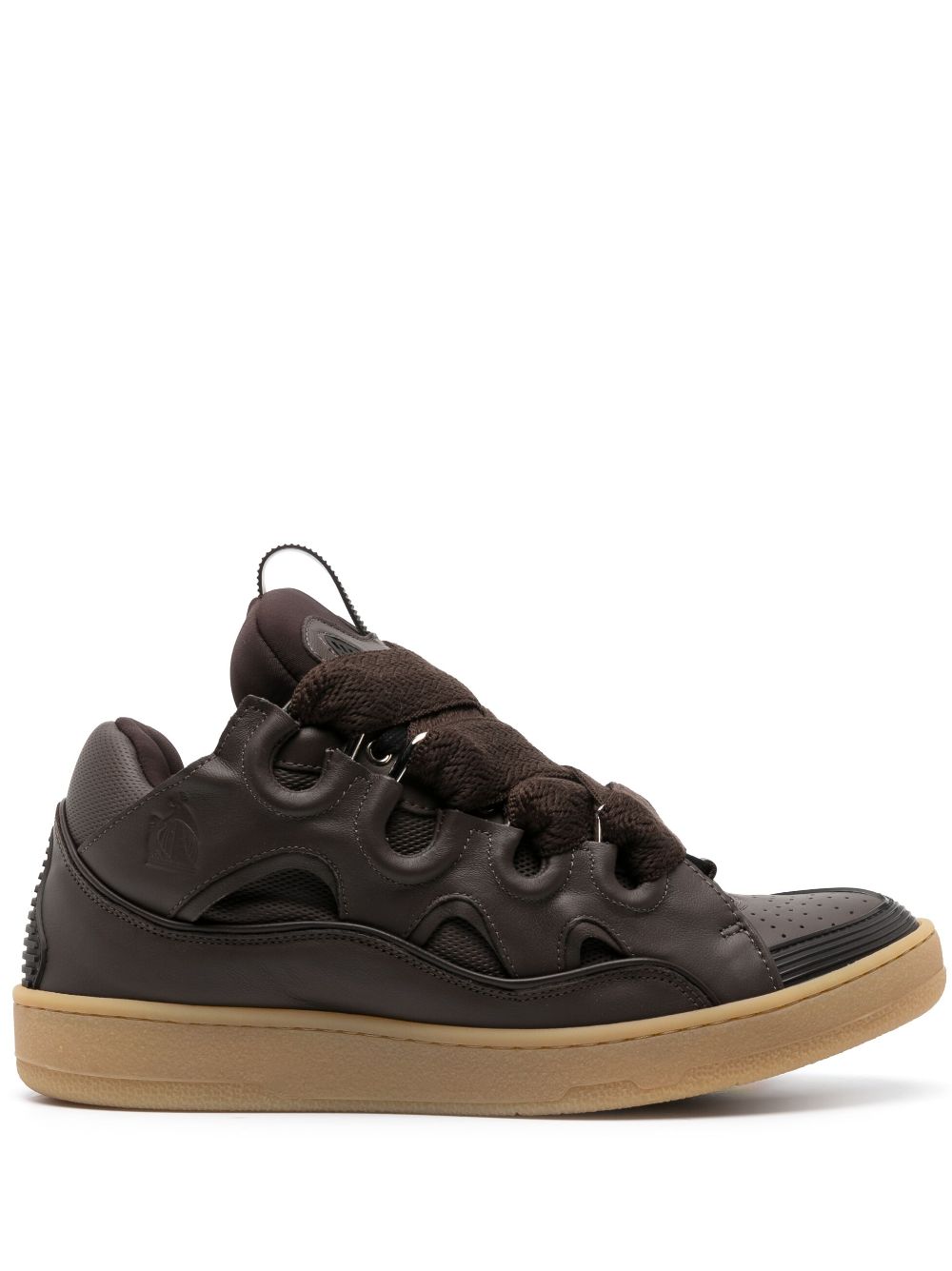 Shop Lanvin Curb Leather Sneakers In Braun