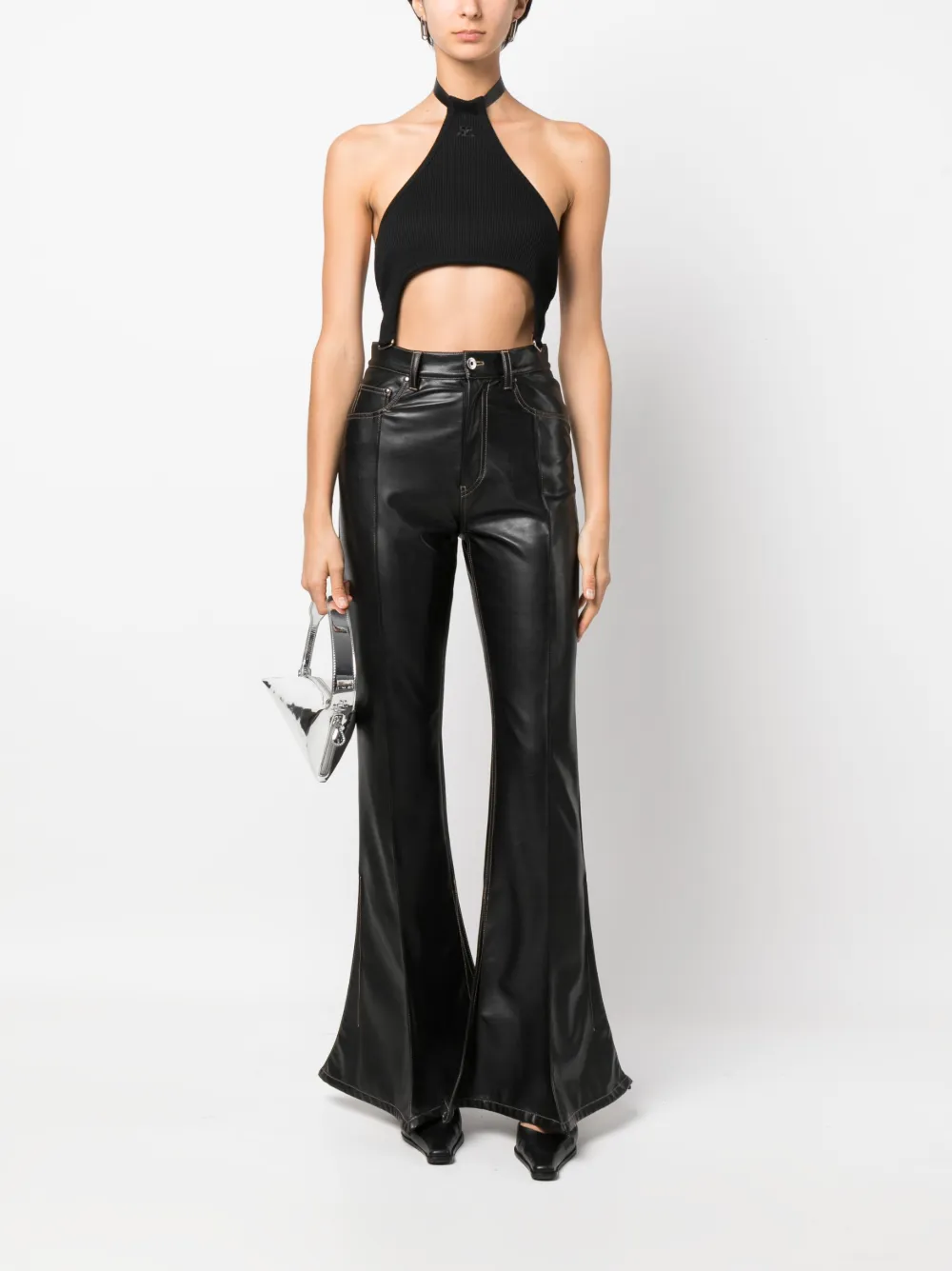 Courrèges halterneck ribbed crop top - Zwart