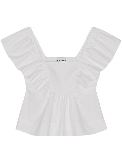 GANNI ruffled poplin sleeveless blouse