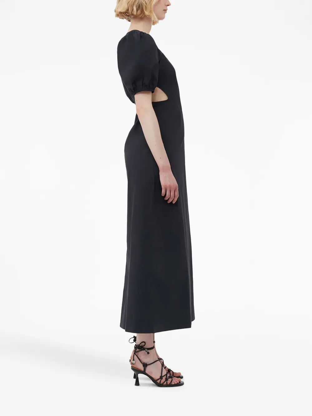 ganni cotton poplin cutout dress Ganni Short Sleeve Cotton Poplin Cutout Dress In Black
