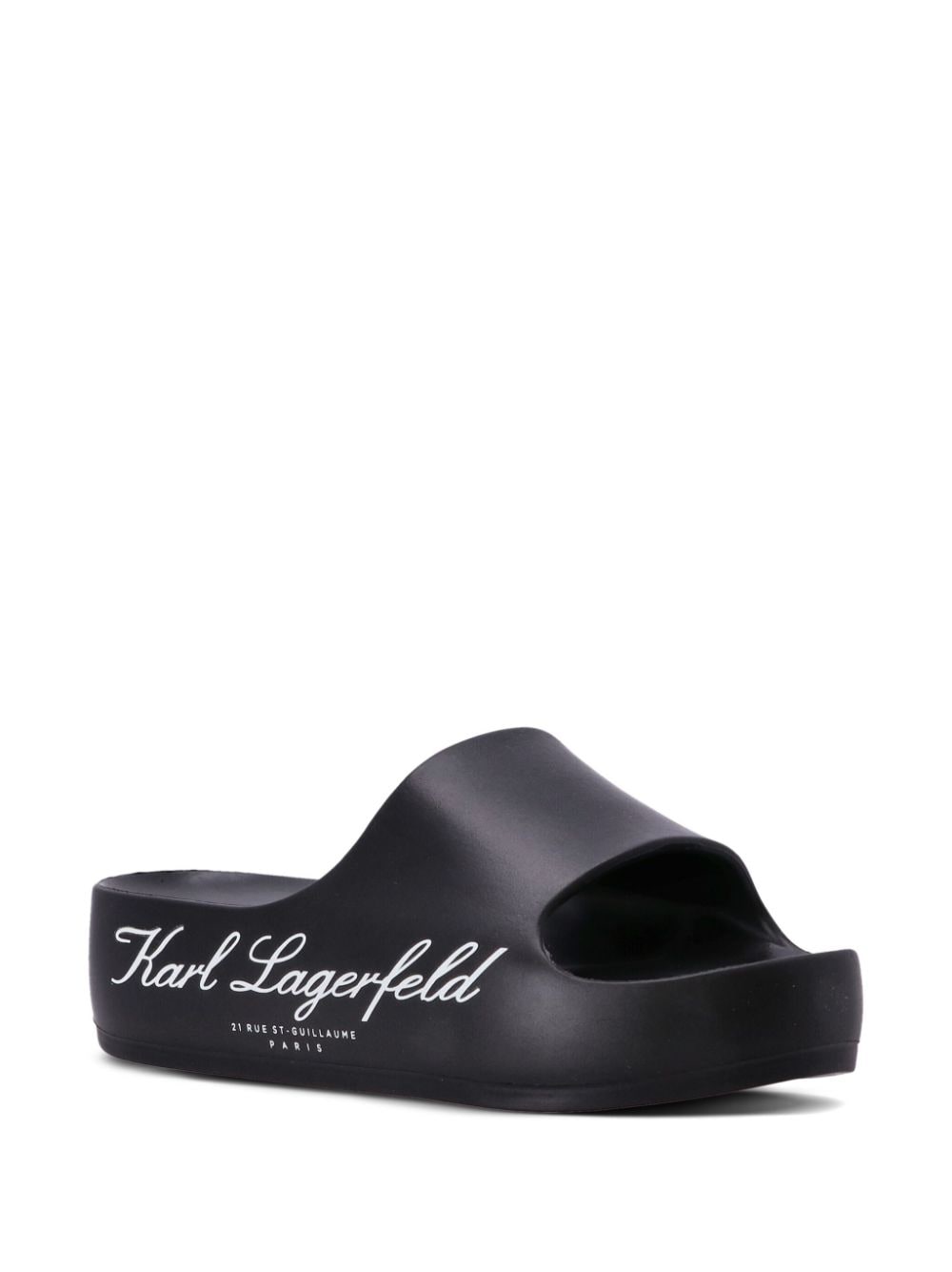 Shop Karl Lagerfeld Logo-print Flat Slides In Black